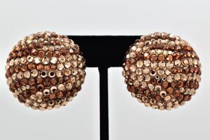 Bellini Formart Vintage Crystal Clip On Earrings Round Tiger Signed 1980s BinBK